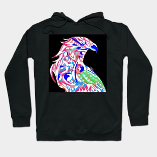 dark blue mecha peregrine falcon halcon ecopop in mexican techno organic tribal totonac patterns Hoodie